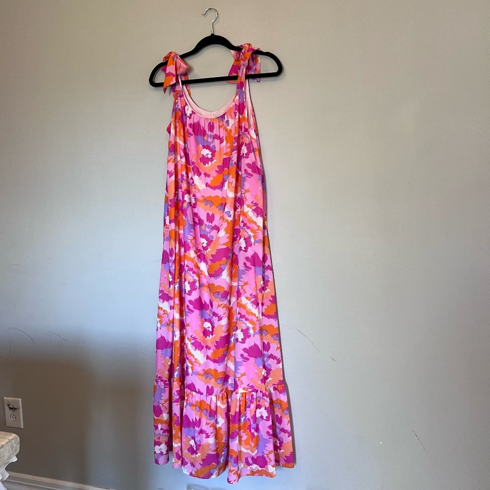 Adrienne Floral Summer Spring Tie Sleeve Adjustable Strap Maxi Dress